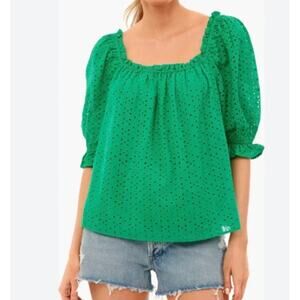 Tuckernuck Pomander Place Kelly Green Eyelet Off Shoulder Ruffle Top Medium